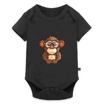Babouin portant des lunettes Dessin animé Kawaii Illustration - Body à manches courtes Premium Bébé - noir - Devant