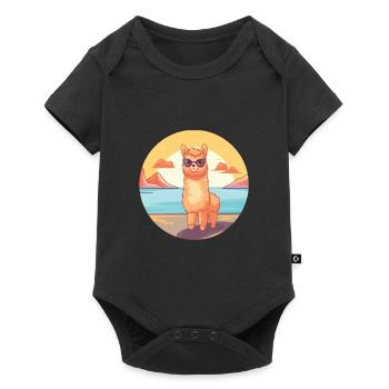 Alpaca Funny Cartoon Kawaii Beach Illustration - Baby Premium short-sleeve bodysuit - black - Front