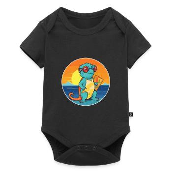 Chameleon Funny Cartoon Kawaii Beach Illustration - Baby Premium short-sleeve bodysuit - black - Front