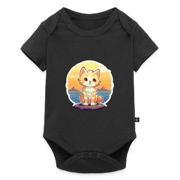 Chaton Drôle de dessin animé Kawaii Beach Illustration - Body à manches courtes Premium Bébé - noir - Devant