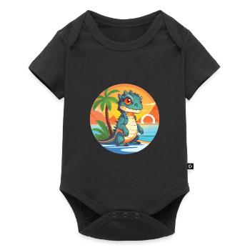 Iguana Funny Cartoon Kawaii Beach Illustration - Baby Premium short-sleeve bodysuit - black - Front