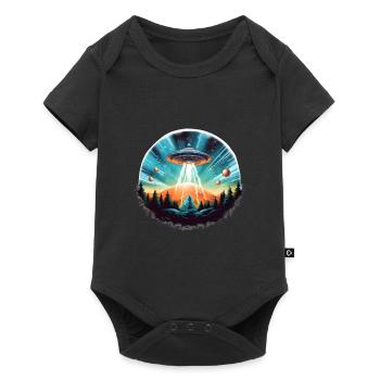 OVNI, galaxie, forêt, terre, planète, vaisseau, extraterrestre - Body à manches courtes Premium Bébé - noir - Devant
