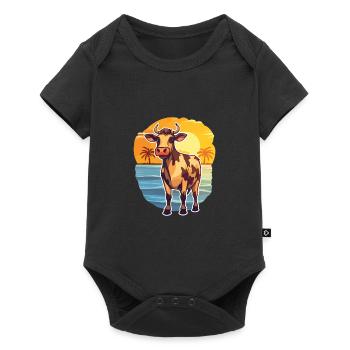 Cow Funny Cartoon Kawaii Beach Illustration - Body à manches courtes Premium Bébé - noir - Devant