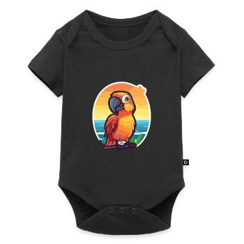Perroquet Drôle Dessin Animé Kawaii Beach Illustration - Body à manches courtes Premium Bébé - noir - Devant