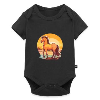 Pferd lustige Karikatur Kawaii Strand Illustration - Baby Premium Kurzarmbody - Schwarz - Vorne