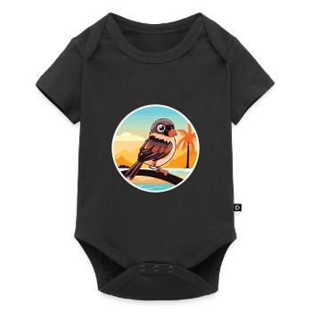 Moineau drôle de dessin animé kawaii plage illustration - Body à manches courtes Premium Bébé - noir - Devant