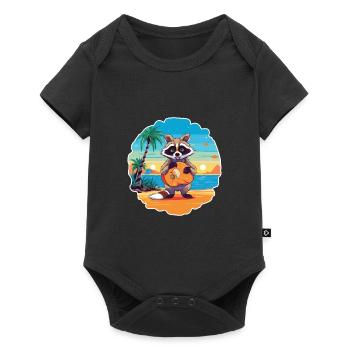 Raccoon Funny Cartoon Kawaii Beach Illustration - Baby Premium short-sleeve bodysuit - black - Front