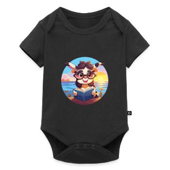 Vache Mignon Drôle Dessin Animé Kawaii Livre Plage - Body à manches courtes Premium Bébé - noir - Devant