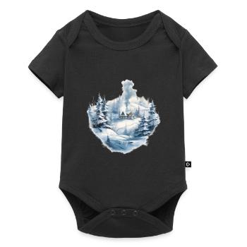 Winter's Day with Snow, Smoke, Trees and Christmas - Baby Premium short-sleeve bodysuit - black - Front