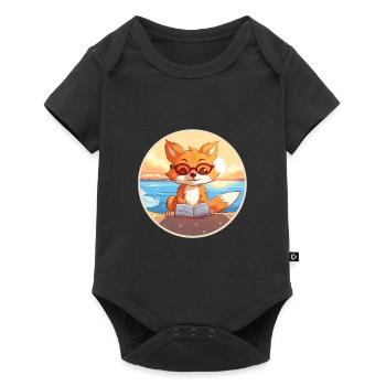 Fuchs Niedliche Lustige Karikatur Kawaii Buch Strand - Baby Premium Kurzarmbody - Schwarz - Vorne