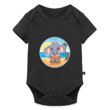 Éléphant Mignon Drôle Dessin Animé Kawaii Livre Plage - Body à manches courtes Premium Bébé - noir - Devant