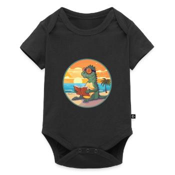 Iguana Cute Funny Cartoon Kawaii Book Beach - Baby Premium short-sleeve bodysuit - black - Front