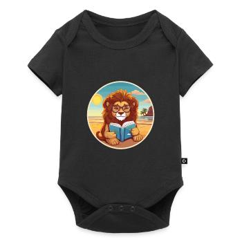 Lion Cute Funny Cartoon Kawaii Book Beach - Baby Premium short-sleeve bodysuit - black - Front