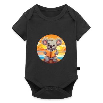 Koala Mignon Drôle Dessin Animé Kawaii Livre Plage - Body à manches courtes Premium Bébé - noir - Devant