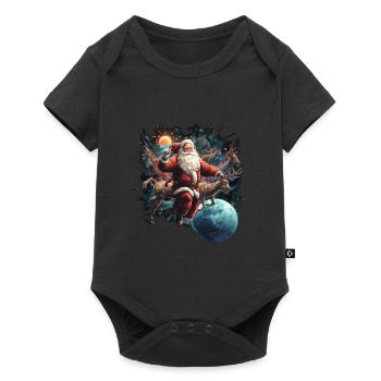 Santa flies through the universe with deer - Baby Premium short-sleeve bodysuit - black - Front