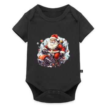 Santa Claus driving through snow with gift - Baby Premium short-sleeve bodysuit - black - Front
