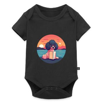 Poodle Cute Funny Cartoon Kawaii Book Beach - Baby Premium short-sleeve bodysuit - black - Front