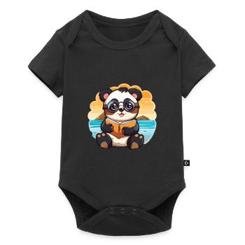 Panda Mignon Drôle Dessin Animé Kawaii Livre Plage - Body à manches courtes Premium Bébé - noir - Devant