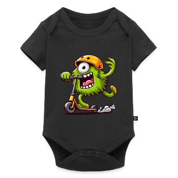 Cute funny monster on escooter - Baby Premium short-sleeve bodysuit - black - Front