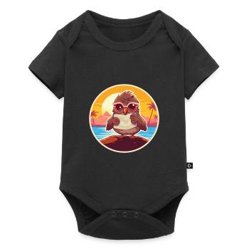 Moineau mignon drôle dessin animé kawaii livre plage - Body à manches courtes Premium Bébé - noir - Devant
