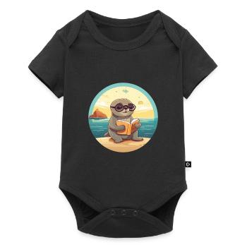Sceau Mignon Drôle Dessin Animé Kawaii Livre Plage - Body à manches courtes Premium Bébé - noir - Devant