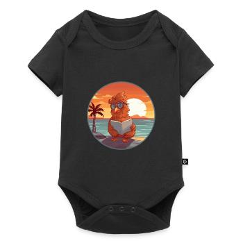 Rooster Cute Funny Cartoon Kawaii Book Beach - Baby Premium short-sleeve bodysuit - black - Front