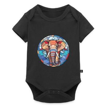 Elefant buntes Aquarell Tier Illustration - Baby Premium Kurzarmbody - Schwarz - Vorne