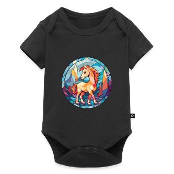 Poney Bébé Cheval Aquarelle Colorée Animal Cartoon - Body à manches courtes Premium Bébé - noir - Devant