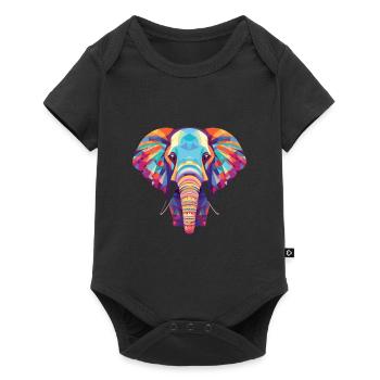 Elefant buntes Aquarell Tier Illustration - Baby Premium Kurzarmbody - Schwarz - Vorne