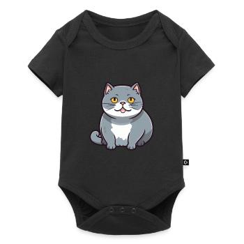 British Fold Shorthair chat dessin animé Art de l’aquarelle - Body à manches courtes Premium Bébé - noir - Devant