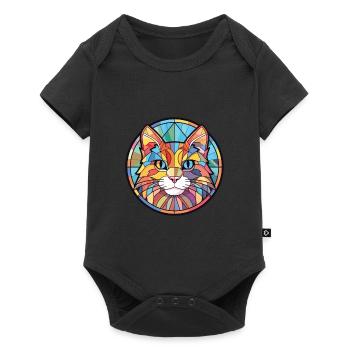 Dessin animé d’aquarelle colorée American Bobtail Cat - Body à manches courtes Premium Bébé - noir - Devant