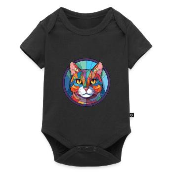 American Shorthair Cat Dessin animé aquarelle coloré - Body à manches courtes Premium Bébé - noir - Devant