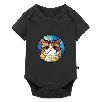 Exotic Shorthair Cat Colorful Watercolor Cartoon - Baby Premium short-sleeve bodysuit - black - Front