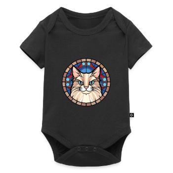 Birma Heilige Katze Bunte Aquarell-Illustration - Baby Premium Kurzarmbody - Schwarz - Vorne