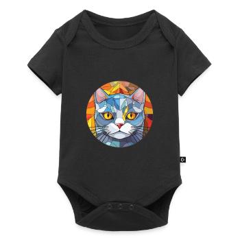 Chat d’argent britannique coloré aquarelle pour animaux de compagnie Cartoon - Body à manches courtes Premium Bébé - noir - Devant