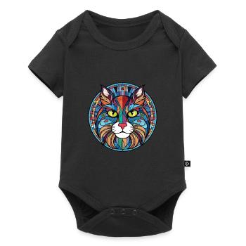 Norwegian Forest Cat Colorful Watercolor Cartoon - Baby Premium short-sleeve bodysuit - black - Front