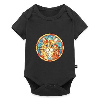 Ginger Longhair Cat Colorful Watercolor Cartoon - Baby Premium short-sleeve bodysuit - black - Front