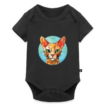 Red Devon Rex Cat Colorful Watercolor Illustration - Baby Premium short-sleeve bodysuit - black - Front