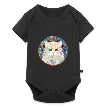 White Longhair Persian Cat Colorful Watercolor - Baby Premium short-sleeve bodysuit - black - Front