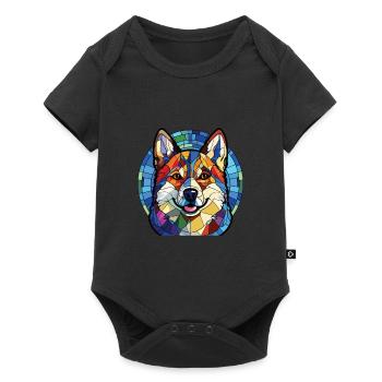 Akita Dog Breed Colorful Watercolor Illustration - Baby Premium short-sleeve bodysuit - black - Front