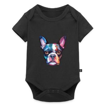 Boston Terrier Hunderasse Aquarell Illustration - Baby Premium Kurzarmbody - Schwarz - Vorne