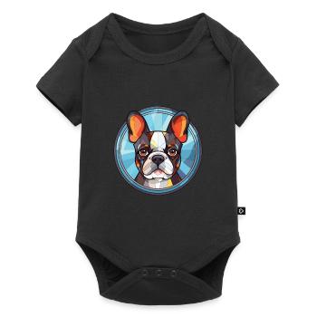 Boston Terrier Hunderasse Aquarell Illustration - Baby Premium Kurzarmbody - Schwarz - Vorne