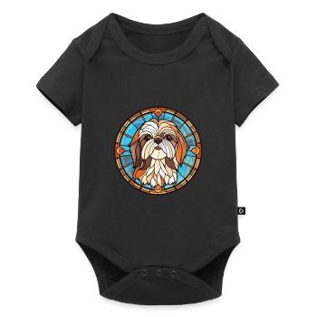 Shih Tzu chien race aquarelle verre Illustration - Body à manches courtes Premium Bébé - noir - Devant