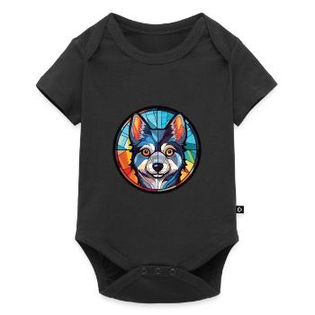 Alaskan Klee Kai chien race aquarelle Illustration - Body à manches courtes Premium Bébé - noir - Devant