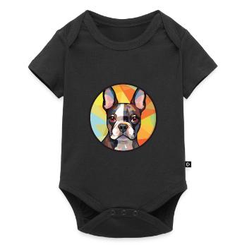 Boston Terrier Hunderasse Aquarell Illustration - Baby Premium Kurzarmbody - Schwarz - Vorne
