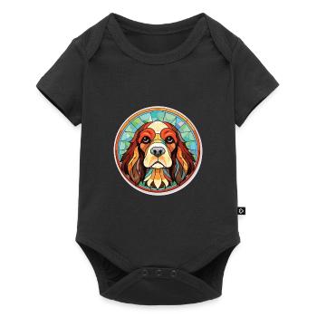 Cavalier Dog Breed Watercolor Glass Illustration - Baby Premium short-sleeve bodysuit - black - Front