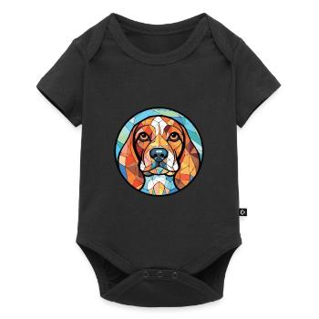 Deutsche Bracke Hunderasse Aquarell Illustration - Baby Premium Kurzarmbody - Schwarz - Vorne