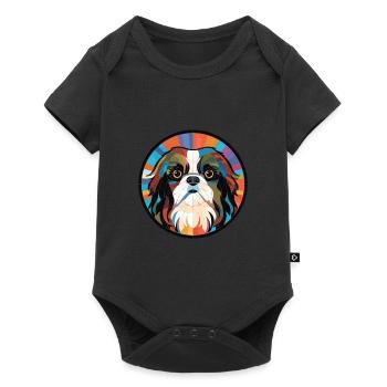 Japanese Chin Dog Breed Watercolor Illustration - Baby Premium short-sleeve bodysuit - black - Front