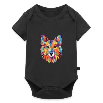Indischer Spitz Hunderasse Aquarell Illustration - Baby Premium Kurzarmbody - Schwarz - Vorne