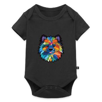 Keeshond Dog Breed Watercolor Glass Illustration - Baby Premium short-sleeve bodysuit - black - Front